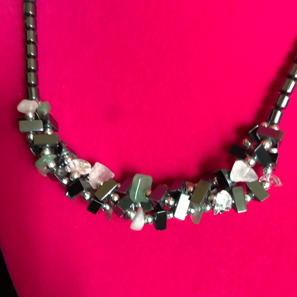 Hematite Stone Beaded Necklace Black Quartz Crystal Statement Necklace Spiritual - Picture 6 of 6